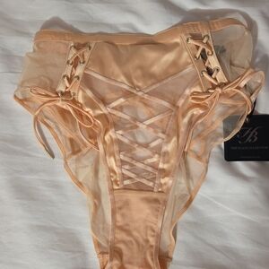 Honey Birdette Shannon Pink and Cream Lace-Up Panties
